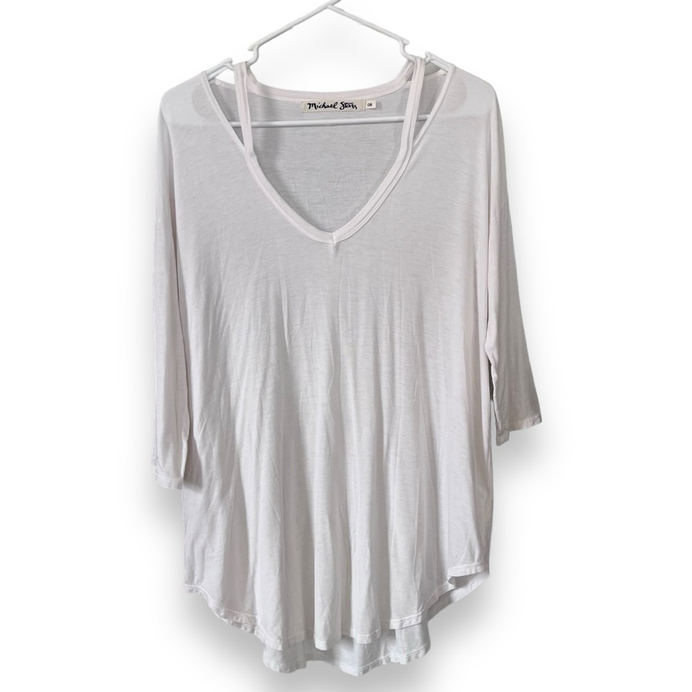 Michael Stars White Jersey Knit V-Neck Blouse One Size - Picture 4 of 8